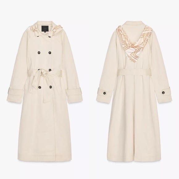 Zara Beige Long Scarf Double-Breasted Trench Coat with Scarf NWT 4749/706 Sz S - Picture 2 of 12